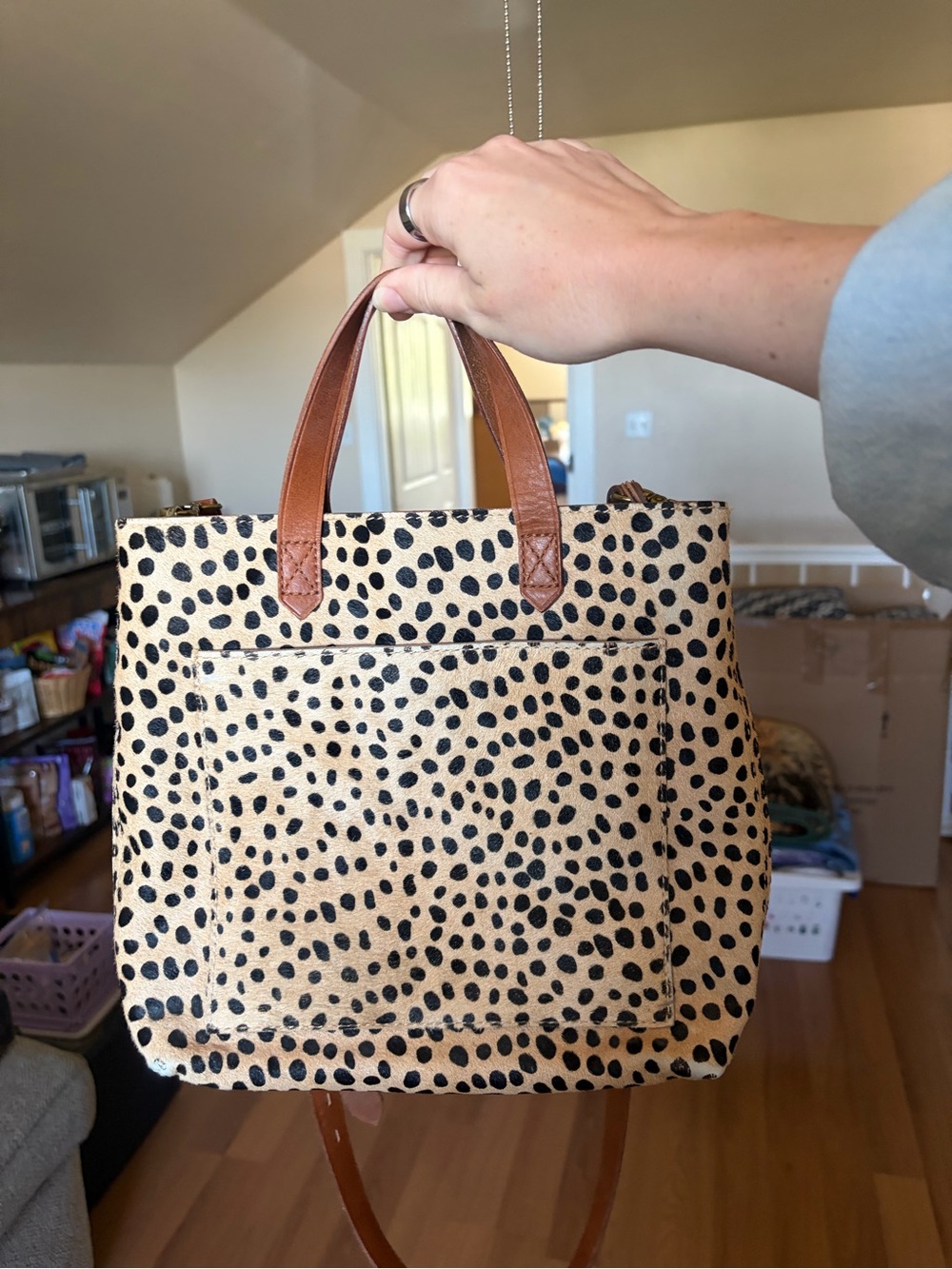 Madewell Spotted Tan and Black Leather-Handled Tote